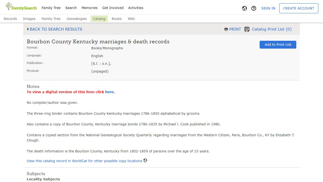 Bourbon County Kentucky marriages & death records